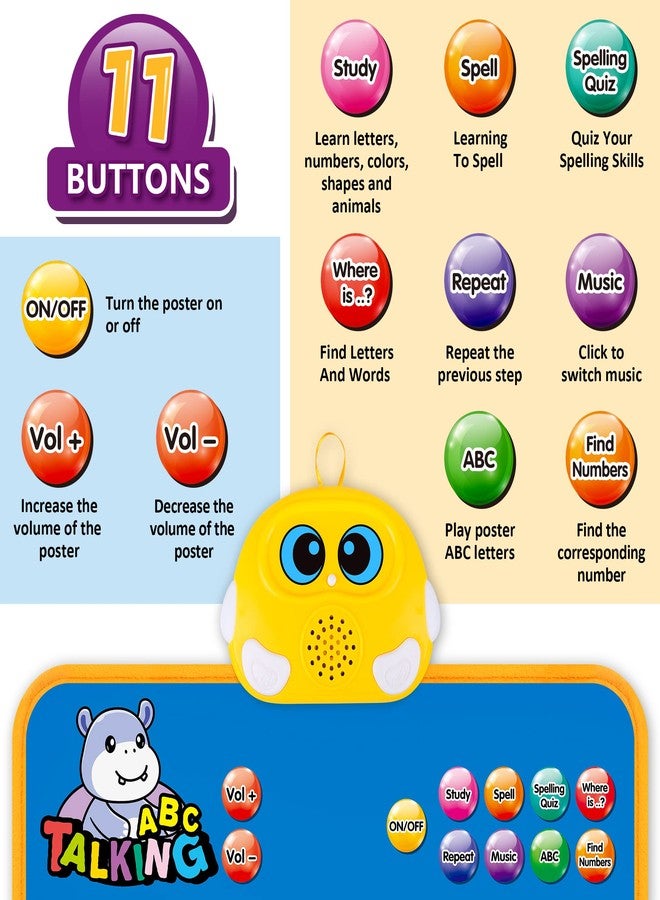 GaHoo Electronic Alphabet Wall Chart, Talking ABC, 123s, Music Poster, Kids Learning Toys for Toddlers 1-3, Interactive Educational Toddler Toy, Birthday Gifts for Age 1 2 3 4 5 Year Old Boys Girls - Blue - Image 2